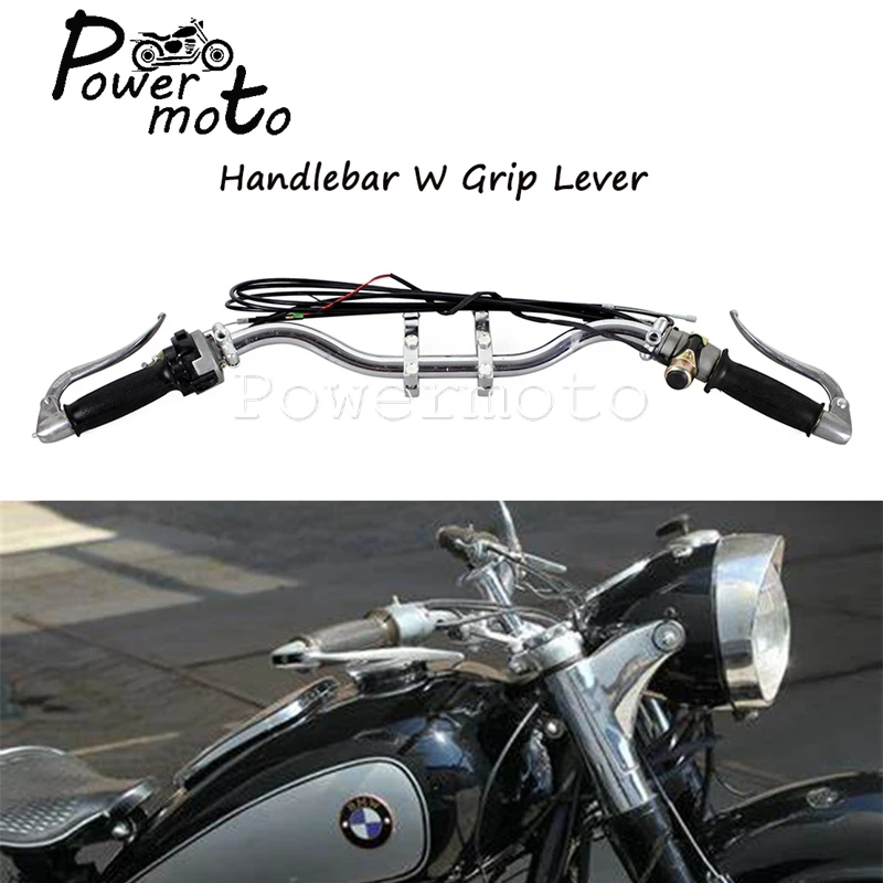 

Motorcycle Old School Chrome Retro Handlebar W/Grip Lever Cable For BMW Zündapp DB DS DBK KS 750 MW M1 M1M M1S M72 R12 R75 R51