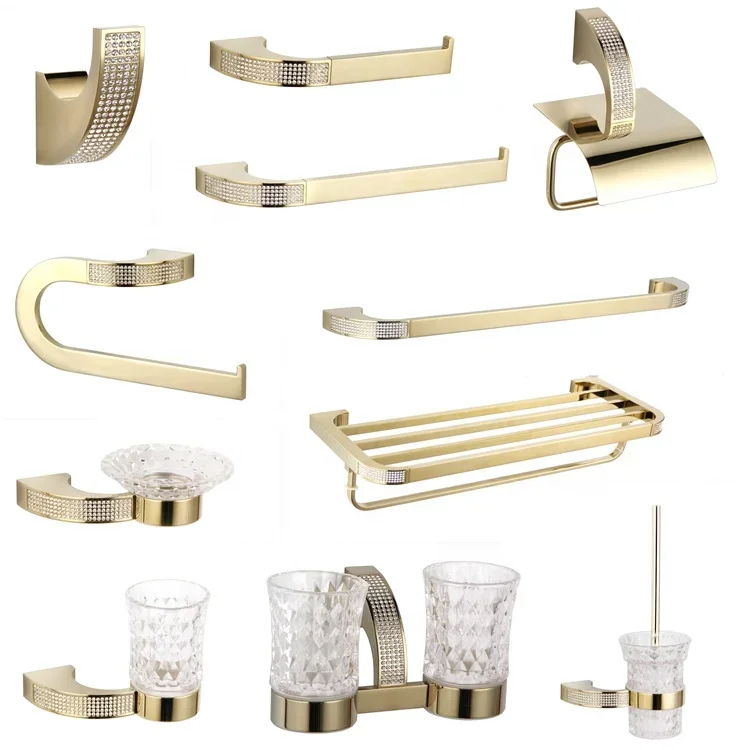 Crystal Bathroom Hardware Set Robe Hook Towel Rail Rack Bar Shelf Toothbrush Holder Accessories