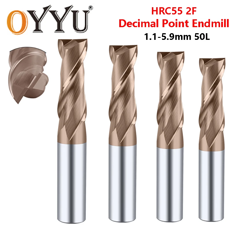 

OYYU Carbide Tungsten Steel Milling Cutter HRC55 2 Flute Decimal Point Endmills Router Bit CNC 1.1 1.2 1.3 1.4 5.9 End Mill 50L