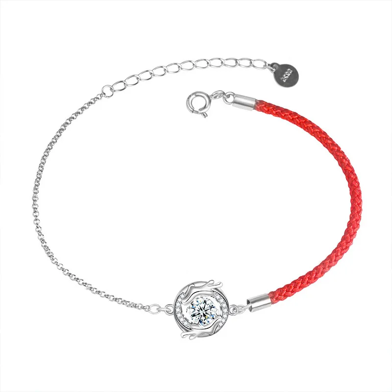 925 Sterling Silver New Chinese Dragon Bracciale Gioielli Moisanshi Zodiac Red Rope Jewelry Piccolo Libro Rosso