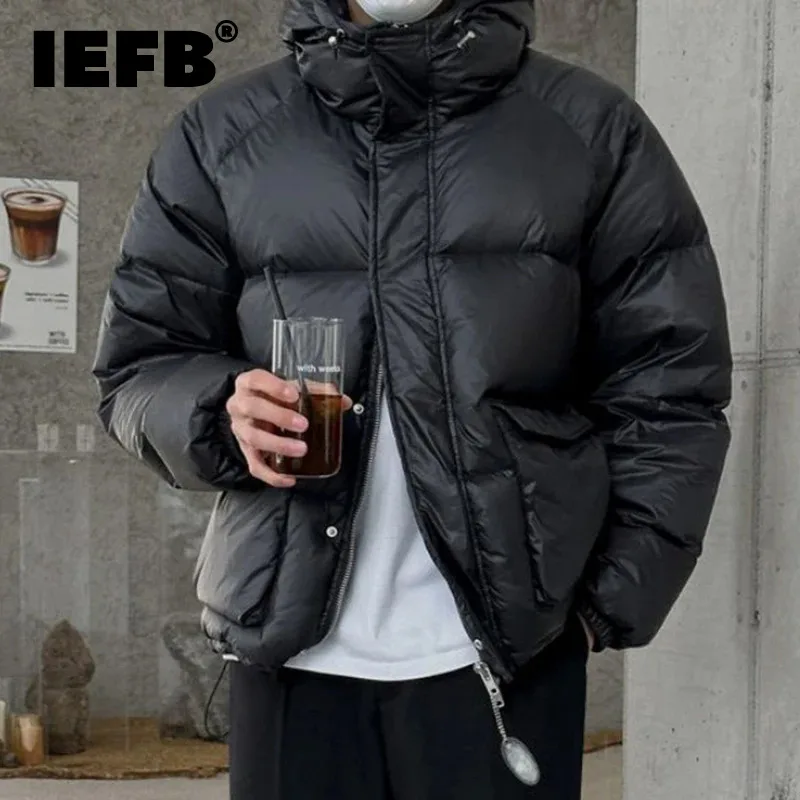 

IEFB Safari Style Hooded Men's Hooded Down Jackets Korean Fashion Male Parkas Solid Color Cotton Coats 2023 Winter Chic 9C3831