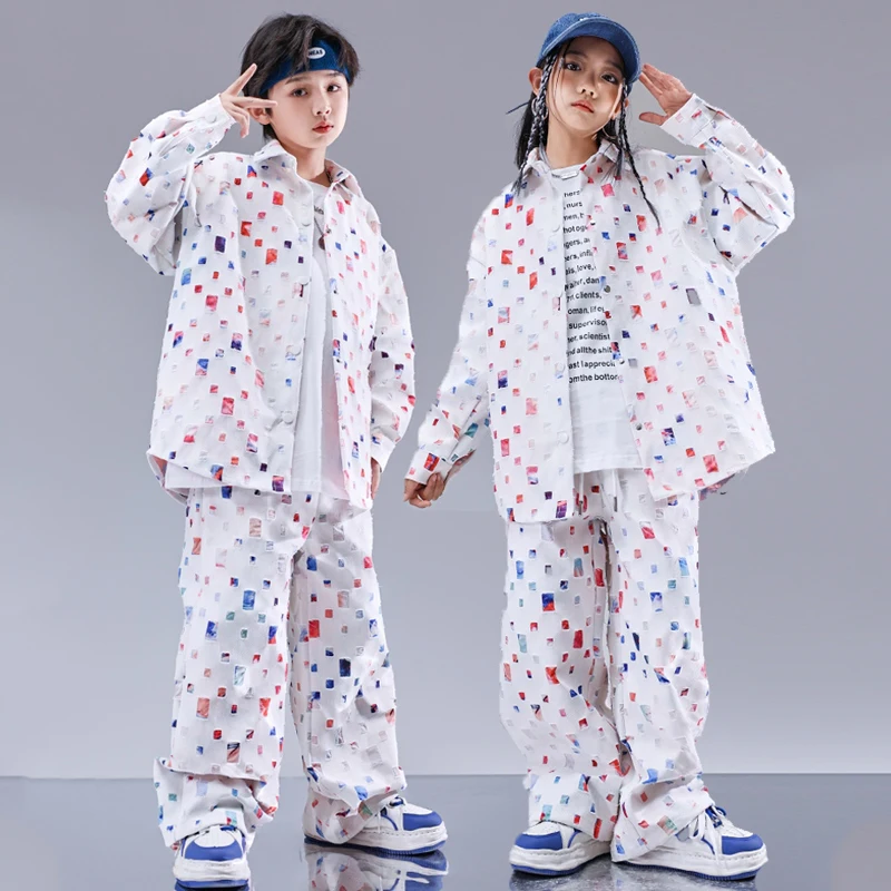 

2023 Children Hip Hop Dance Costumes For Kids White Loose Outfits Girls Jazz Dance Performance Clothes Boys Streetwear DQS14863