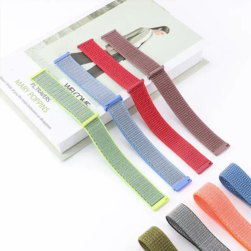 Durable 22mm Nylon Loop Sport Watchband Bracelet, Adjustable Strap in Multiple Colors
