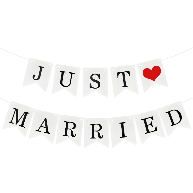 Vintage Wedding Just Married Bunting Banner Bridal Shower Photo Booth Props Rustic Wedding Party Decoration Supplies