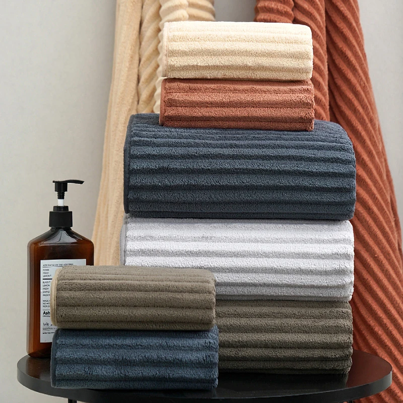 Bath Towels Face Towel Soft Thickened Striped Coral Fleece Microfiber Water-absorbent Not Easy to Shed
