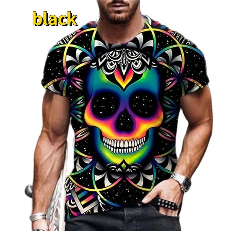 

cool Vintage Skull T Shirt Men's 3d Print Skull Death T-shirts For Men Horror Short Sleeve Tops Tee