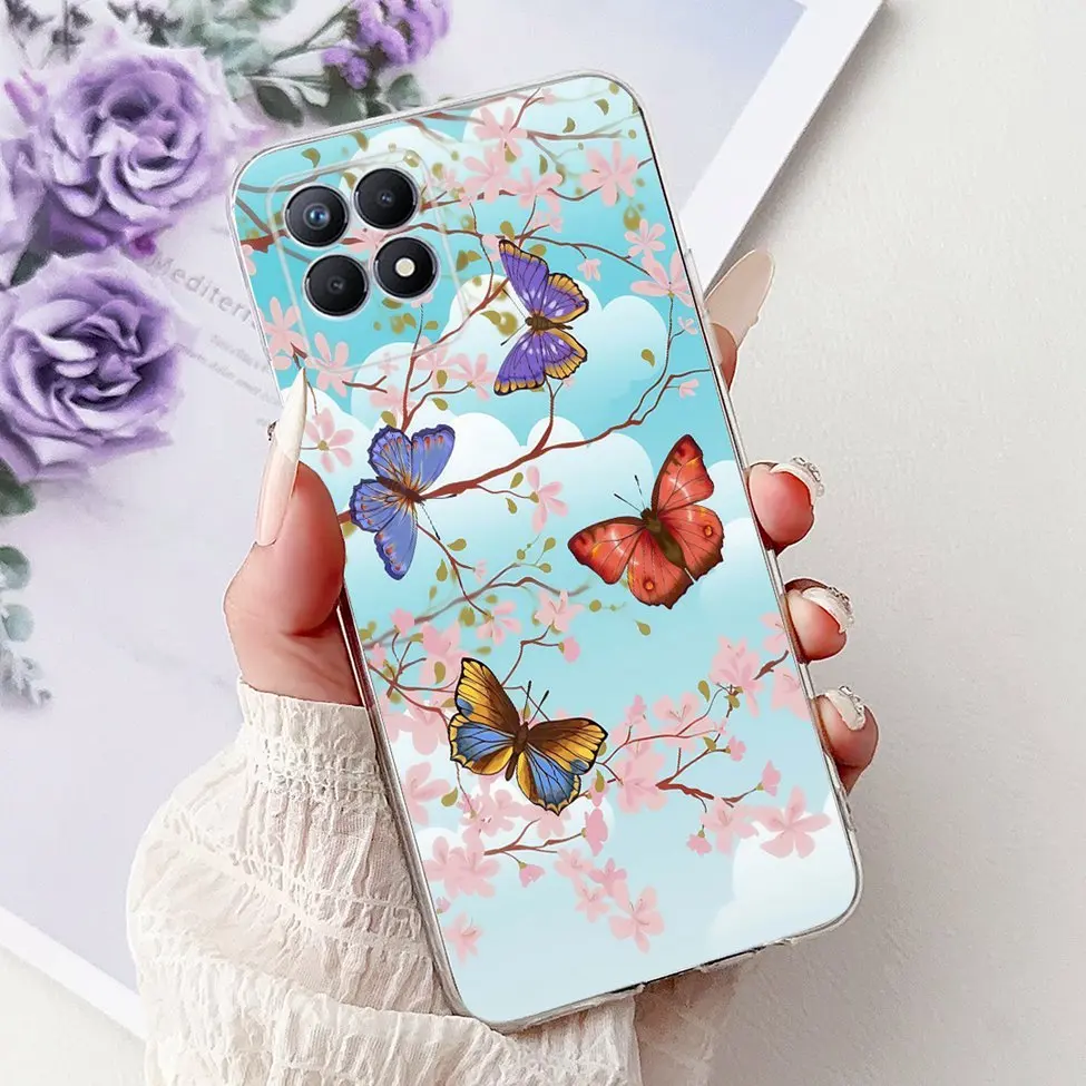 Luxury Butterfly and Love Flowers Clear Phone Case - Cool Painted Design