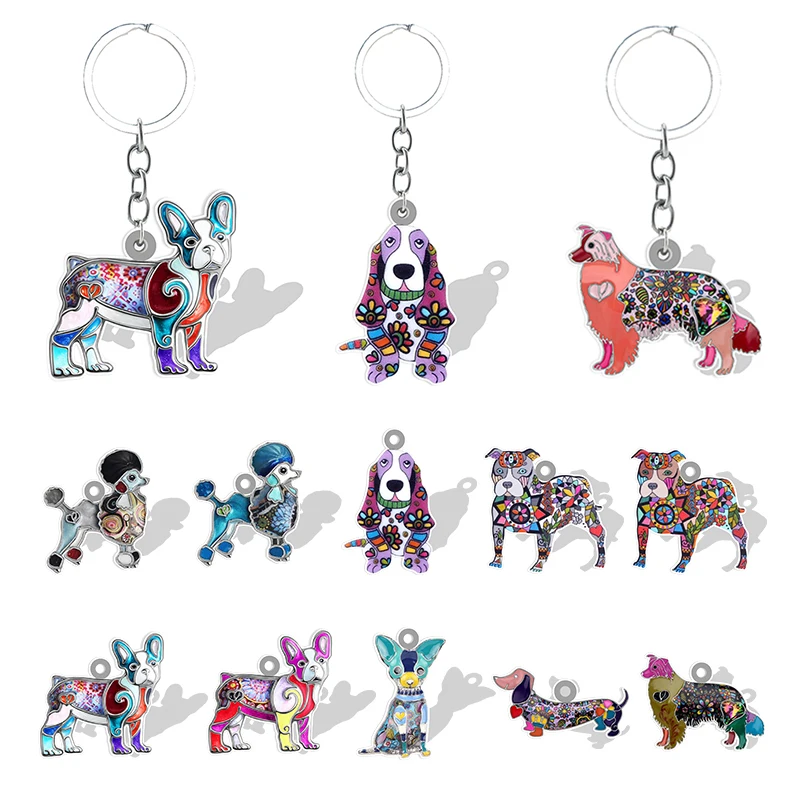 AcrylicPoodleDogsKeychainsCuteDachshund2DDesignKeyRingBasset