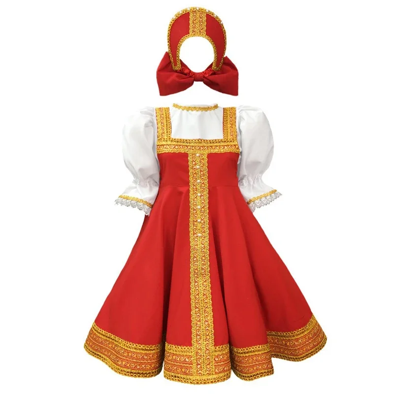 

Рождественский детский костюм для косплея, костюм для русской танцевальной девушки, красный сарафан, традиционная одежда для детей