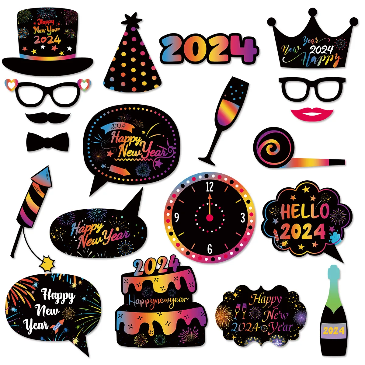 

Handheld Photo Props for New Year, Birthday Ball Decoration, DIY Holiday Decorations, Black and Gold, 20PCs