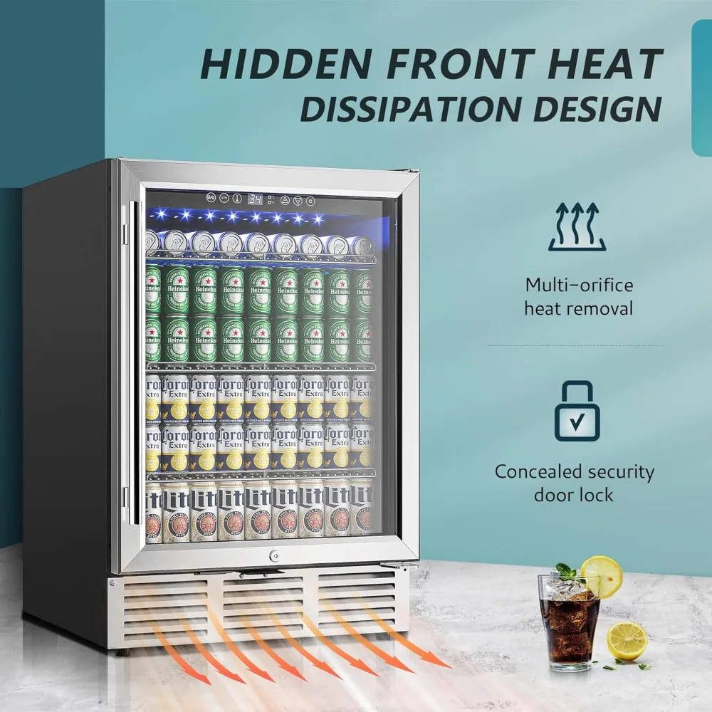 Beverage Refrigerator, 180 Can Built-in Beverage Cooler, Under Counter Beer Fridge with Glass Door for Soda, Water 4