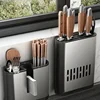 Wall-mounted Chopsticks Tube Kitchen Rack Wall Hanging Punch-free Tool Rest Cutter Drain Aluminium Chopsticks Cage Storage Box 3