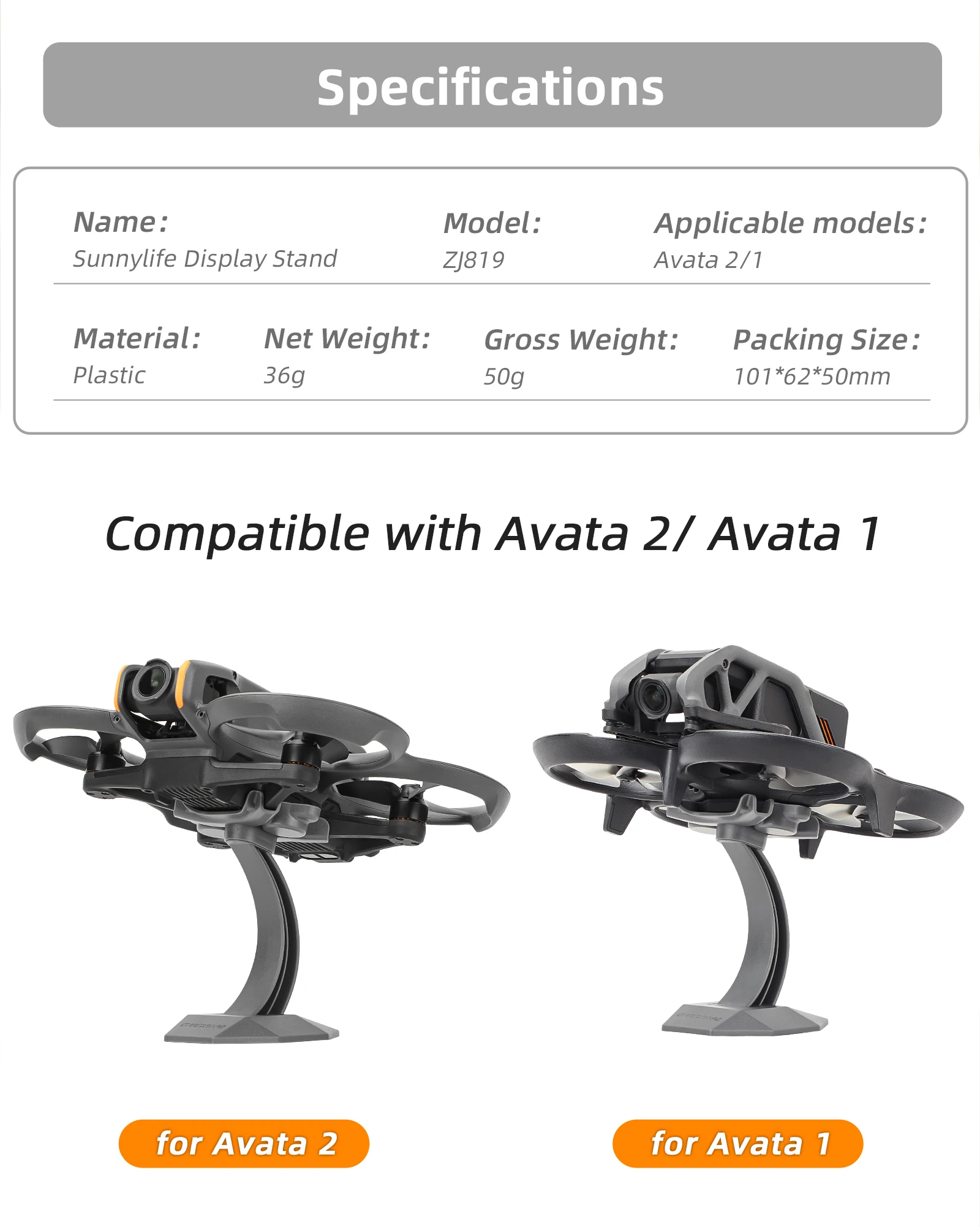 Support d'affichage de bureau pour DJI Avata 2, vue latérale du drone installé