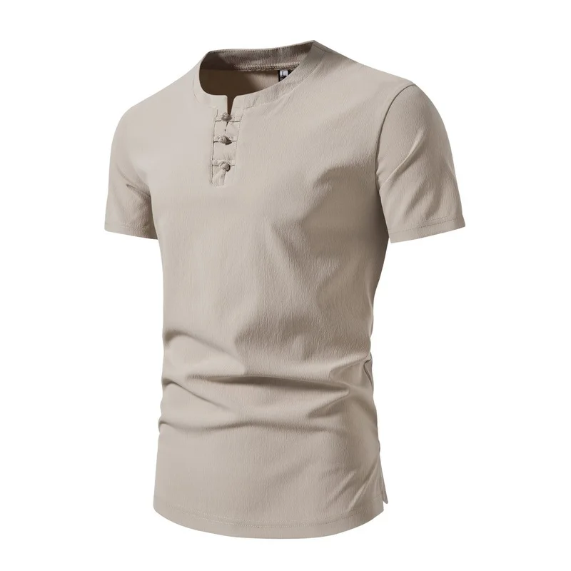 

Mens Summer New Retro Shirt Short Sleeve Solid Color Shirts