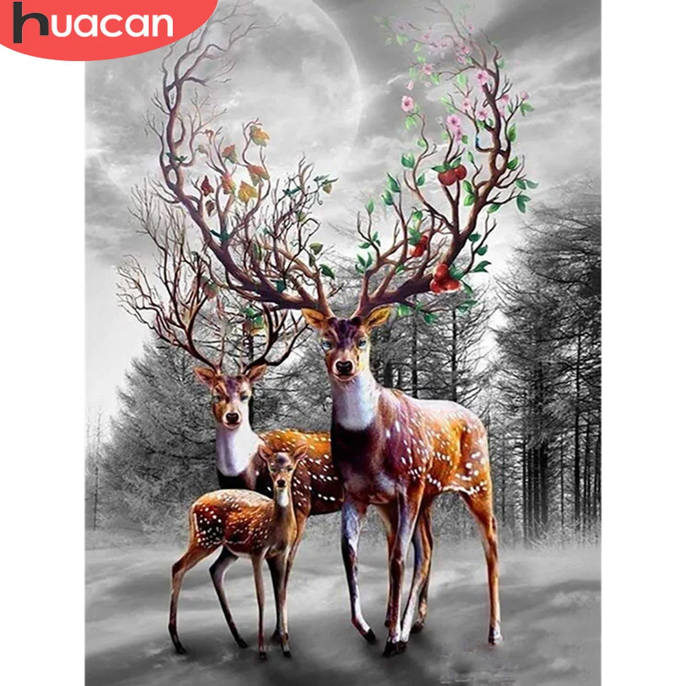 HUACAN Diamond Painting Deer Full Square 5D DIY Diamond Embroidery Mosaic  Animal Rhinestone Handmade Decor Home