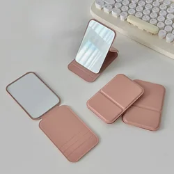 Portable Foldable PU Leather Makeup Mirror - Compact and Cute Handheld Design (Pink)