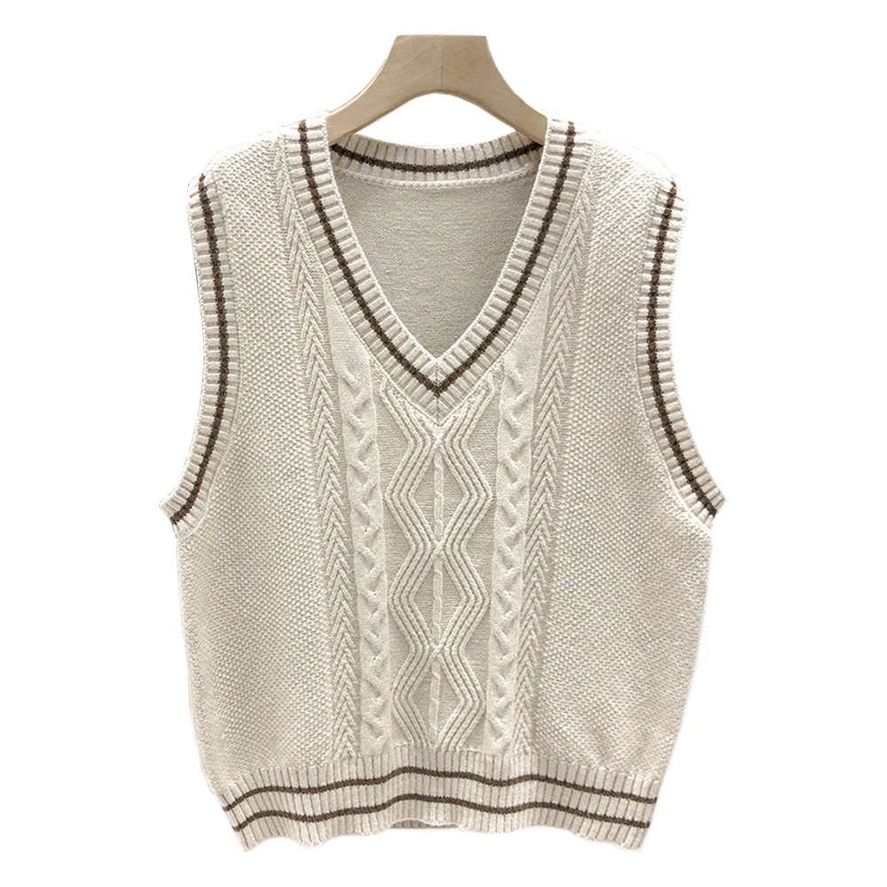 

Autumn New Women's Top V-neck Sleeveless Korean Version Fashion British College Style Vest Knitted Sweater Two-piece Set