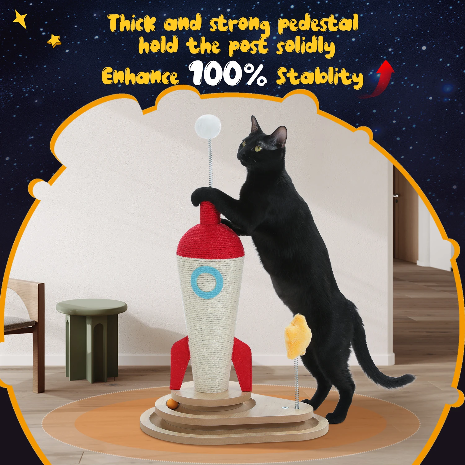Kratzbaum für Katzen, Kratzbaum für Raketenkatzen, markanter Kratzbaum für Katzen im Innenbereich, Katzenzubehör, Katzenmöbel – Detail 6