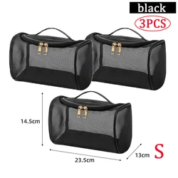 Versatile Toiletry and Cosmetic Mesh Travel Organizer Bag (Black S - 3pcs)