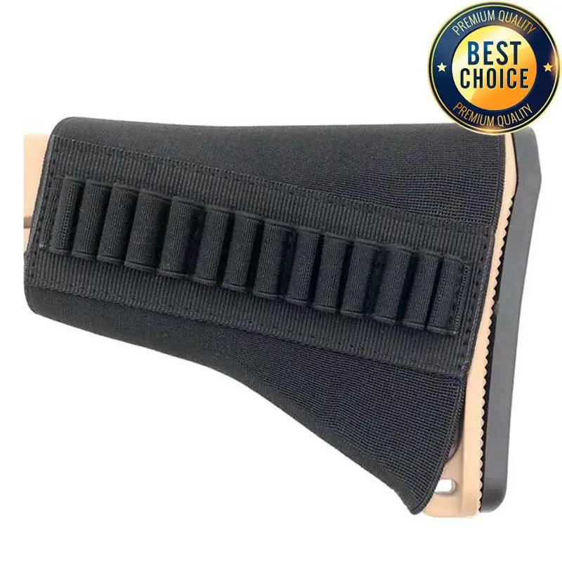 Elastic Nylon Rifle Ammo Holder Black 14 Hole Buttstock