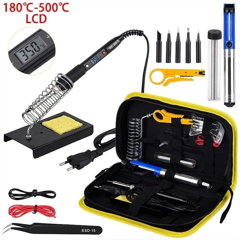 

JCD 80W Soldering Iron Kit Temperature Adjustable 220V 110V Welding Tools Set Soldering Flux Soldering Tips Rework Station