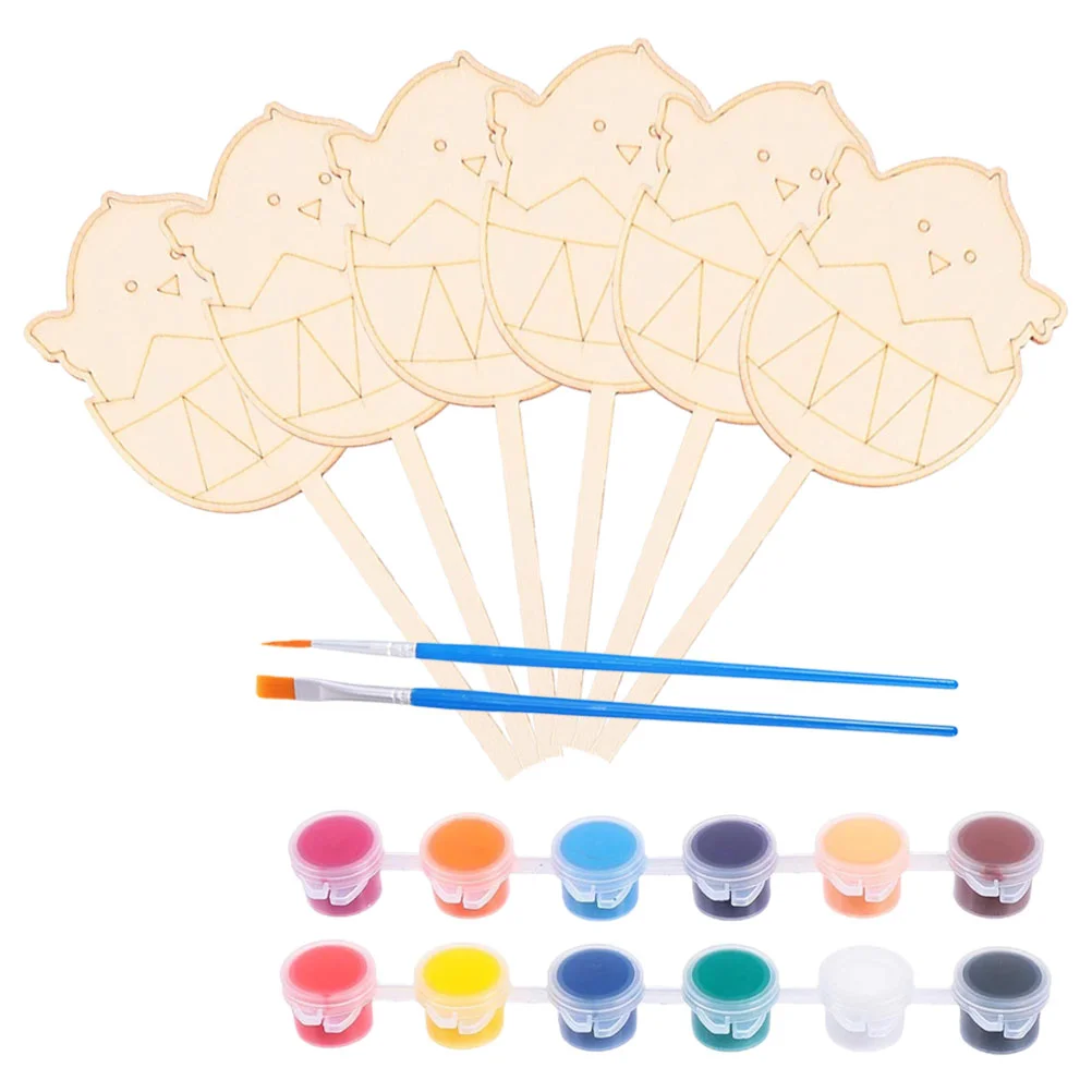 

1 set of Unfinished Wood Cutout Set Wooden Chick Signs DIY Garden Stake Decors