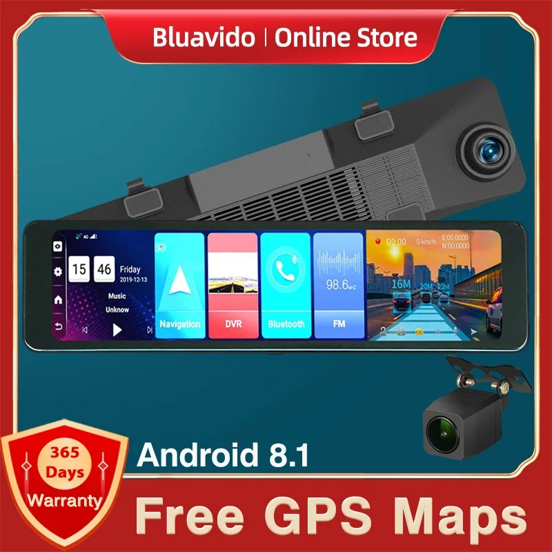 

Bluavido 3 in 1 4G Android GPS Dash Cam FHD 1080P ADAS Car DVR Rear View Mirror Navigation Bluetooth WiFi Video Camera Recorder
