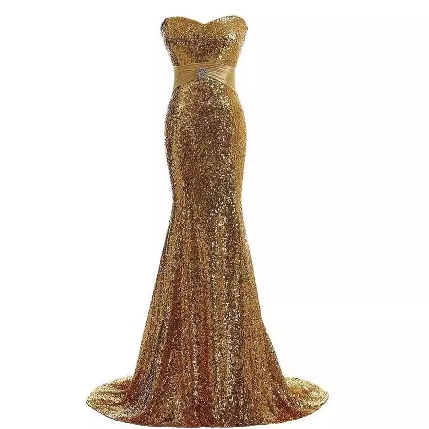 

Hot sale 36 new tube top sequined trailing straps sexy slim fit fishtail annual party performance evening dress