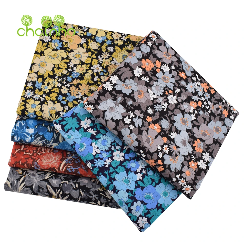 Chainho,Printed Plain Weave Poplin Cotton Fabric,DIY Quilting Sewing Material,Patchwork Cloth,Floral Series,2 Sizes,15PC212