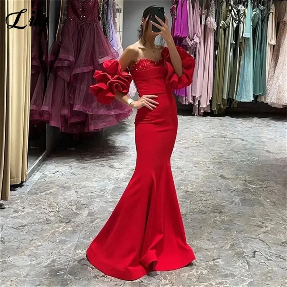 

Lily Red Stain Evening Gown Sequined Sweetheart Elegant Prom Dress 3D Flowers Trumpet Wedding Evening Dresses robes de soirée