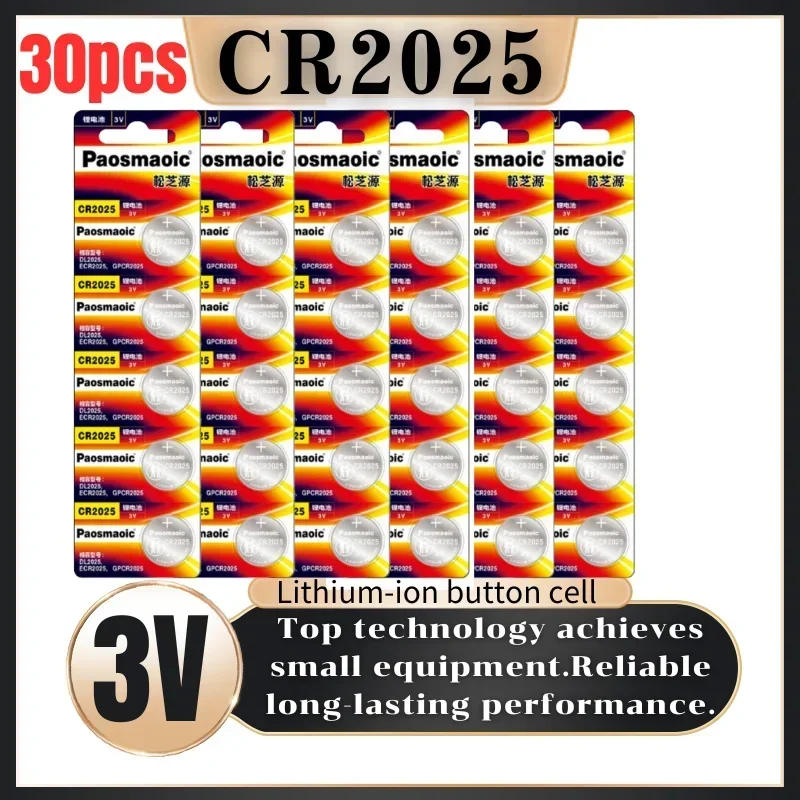 

30pcs CR2025 3V Lithium battery Button Cell DL2025 BR2025 LM2025 ECR2025 For Car Remote Control Watch Motherboard Scale toys