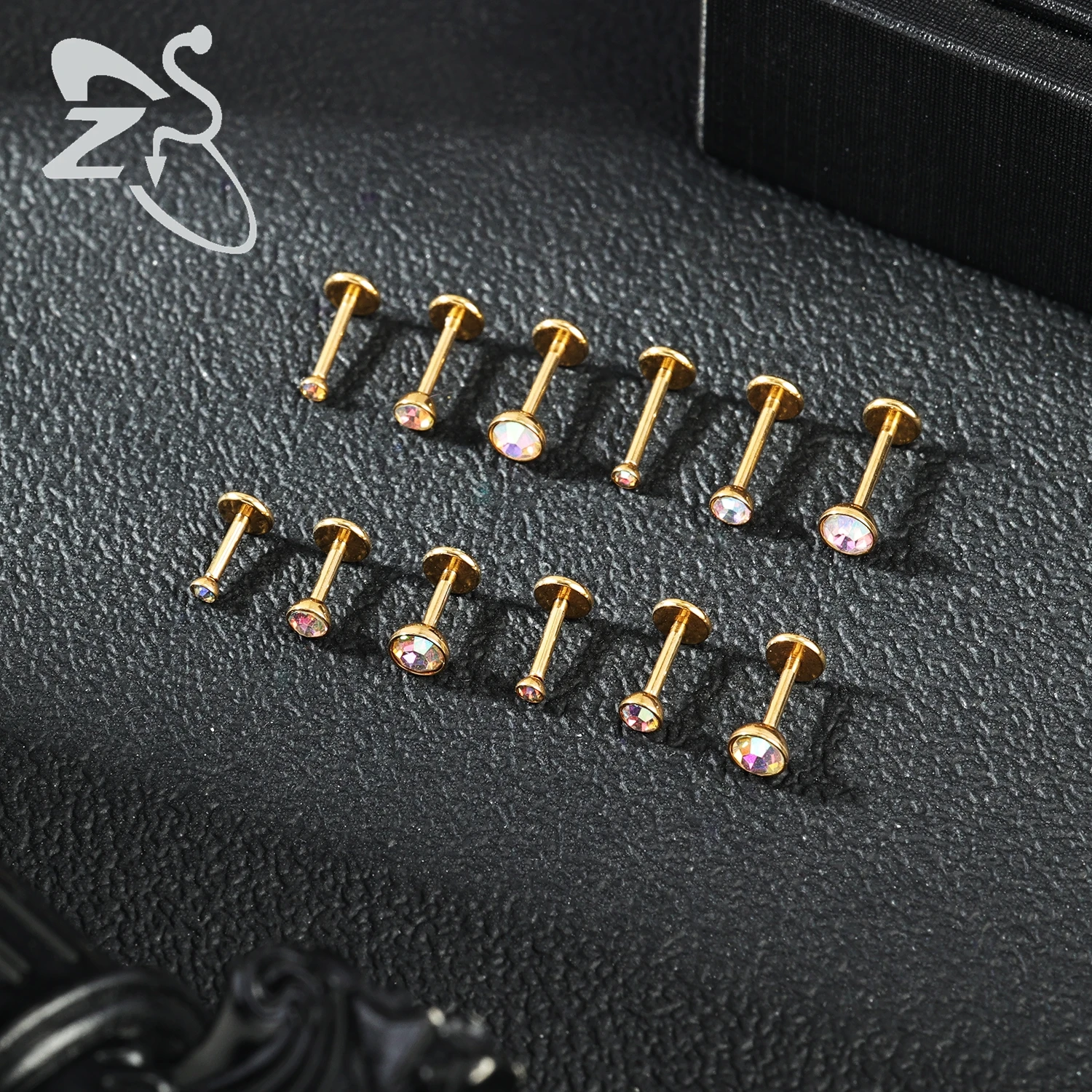 ZS 10 개/몫 여성을위한 18G/20G 316L 스테인레스 스틸 립 피어싱 골드 컬러 립 링 연골 귀걸이 플러그 헬릭스 피어싱