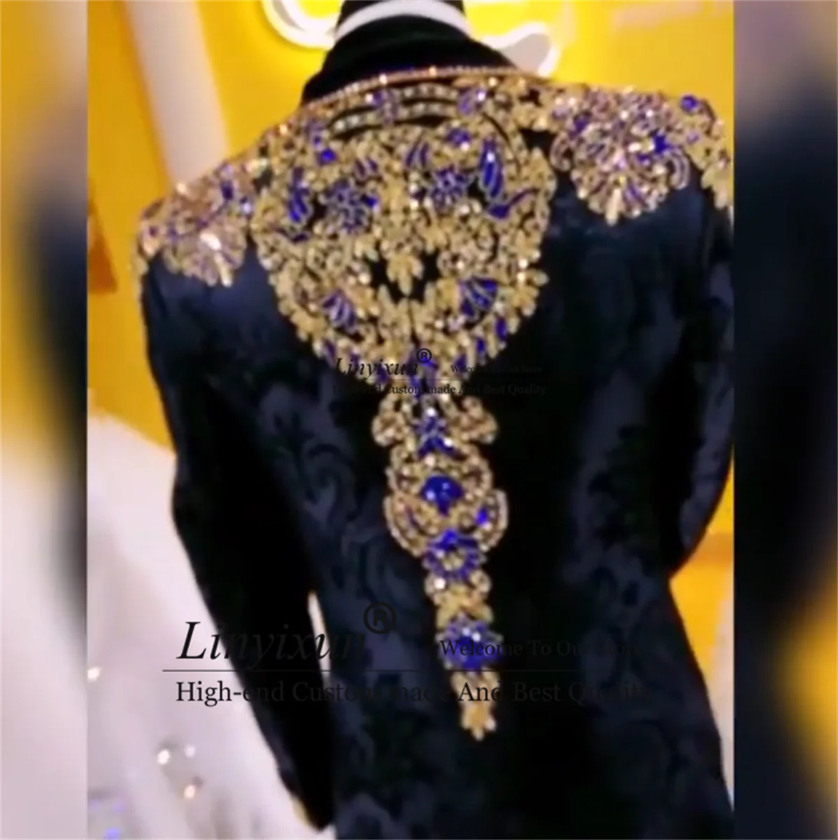 Luxury Two-tone diamond design Men Suits Shawl Lapel Groom Tuxedos 3Pieces Wedding Prom Blazers Customized trajes para hombre 4