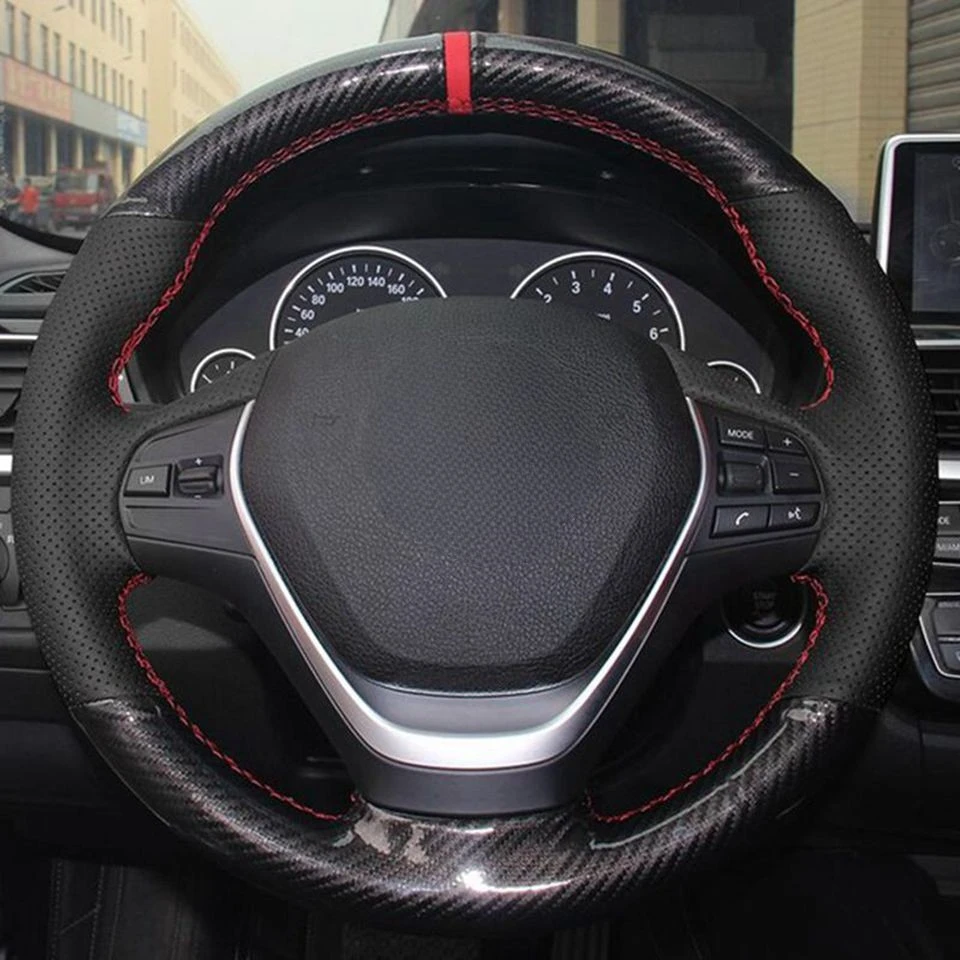 Weiche Schwarz Carbon Faser Echtes Leder Auto Lenkrad Abdeckung Für BMW F20 F45 2014-2018 F30 F31 F34 2013-2017 F32 F33 F36 – Detail 1