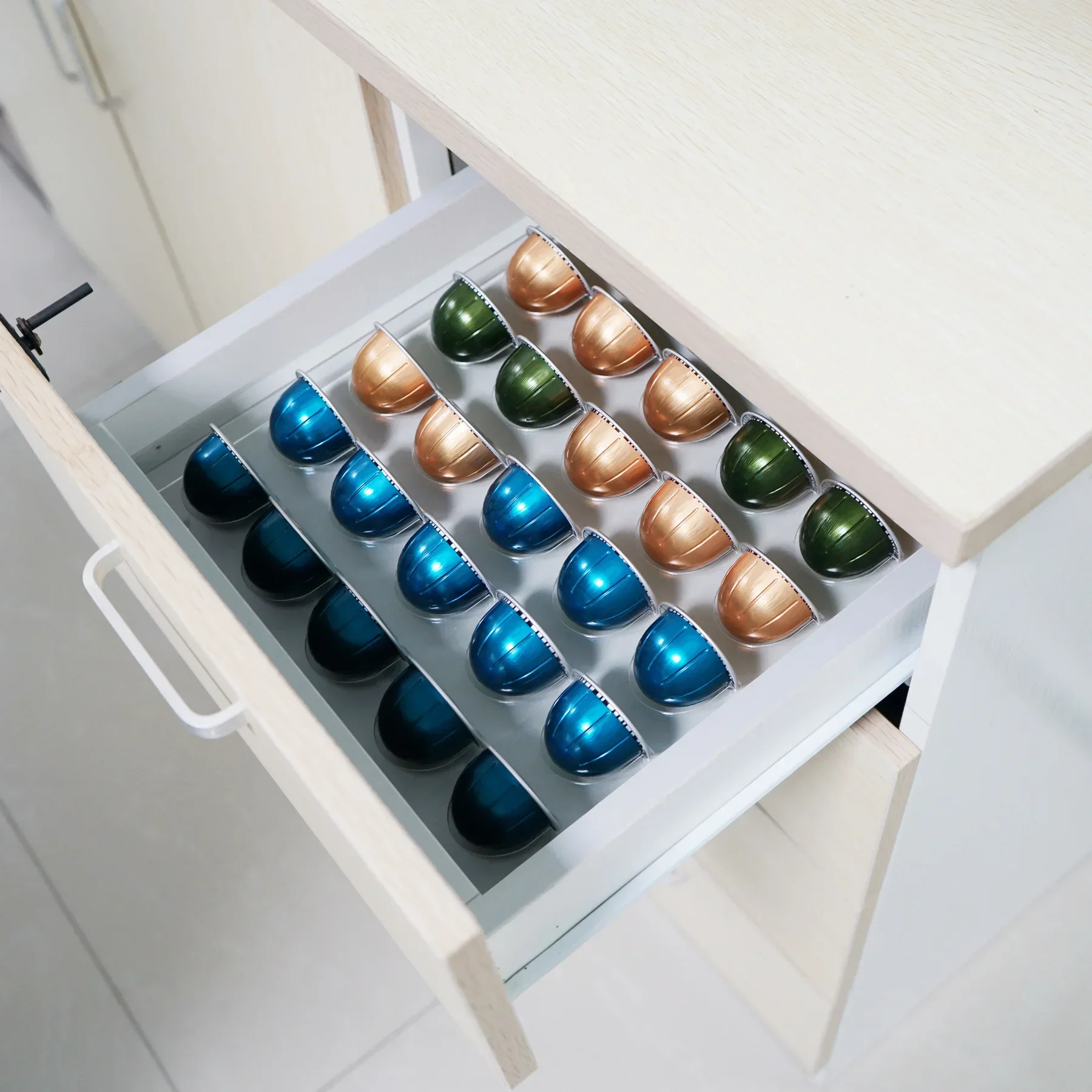 Coffee Capsule Storage Tray Drawer Insert Organizer Holds 25 Pods,Desk Table Drawer Storage Box,Space Saving Coffee Accessories