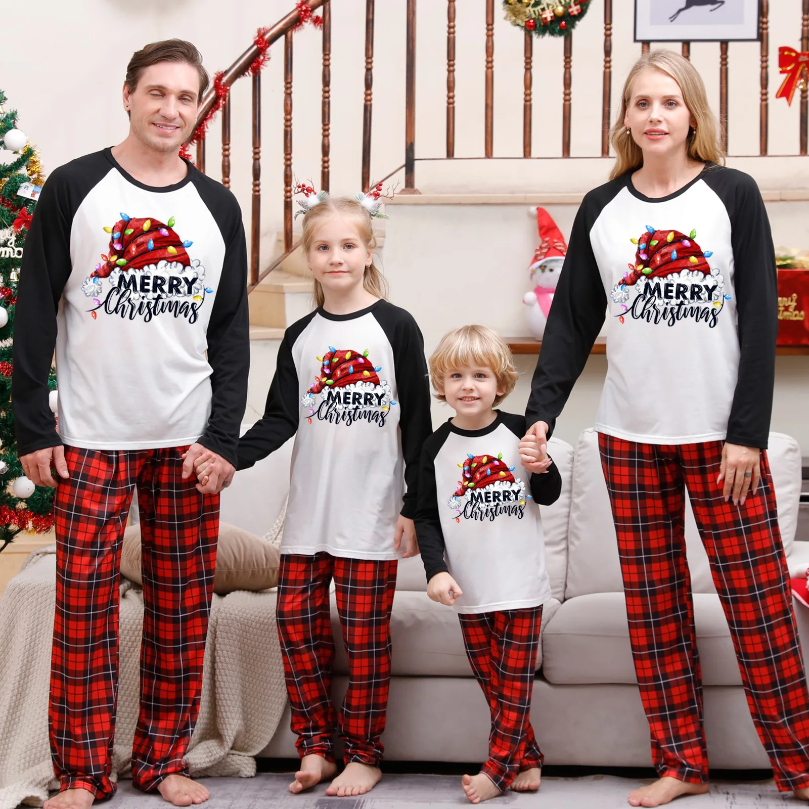 Conjunto de 2 piezas con apariencia familiar, ropa de dormir con estampado de árbol de Papá Noel para madre, padre e hijo, regalos de Navidad para mamá y bebé, pijamas familiares