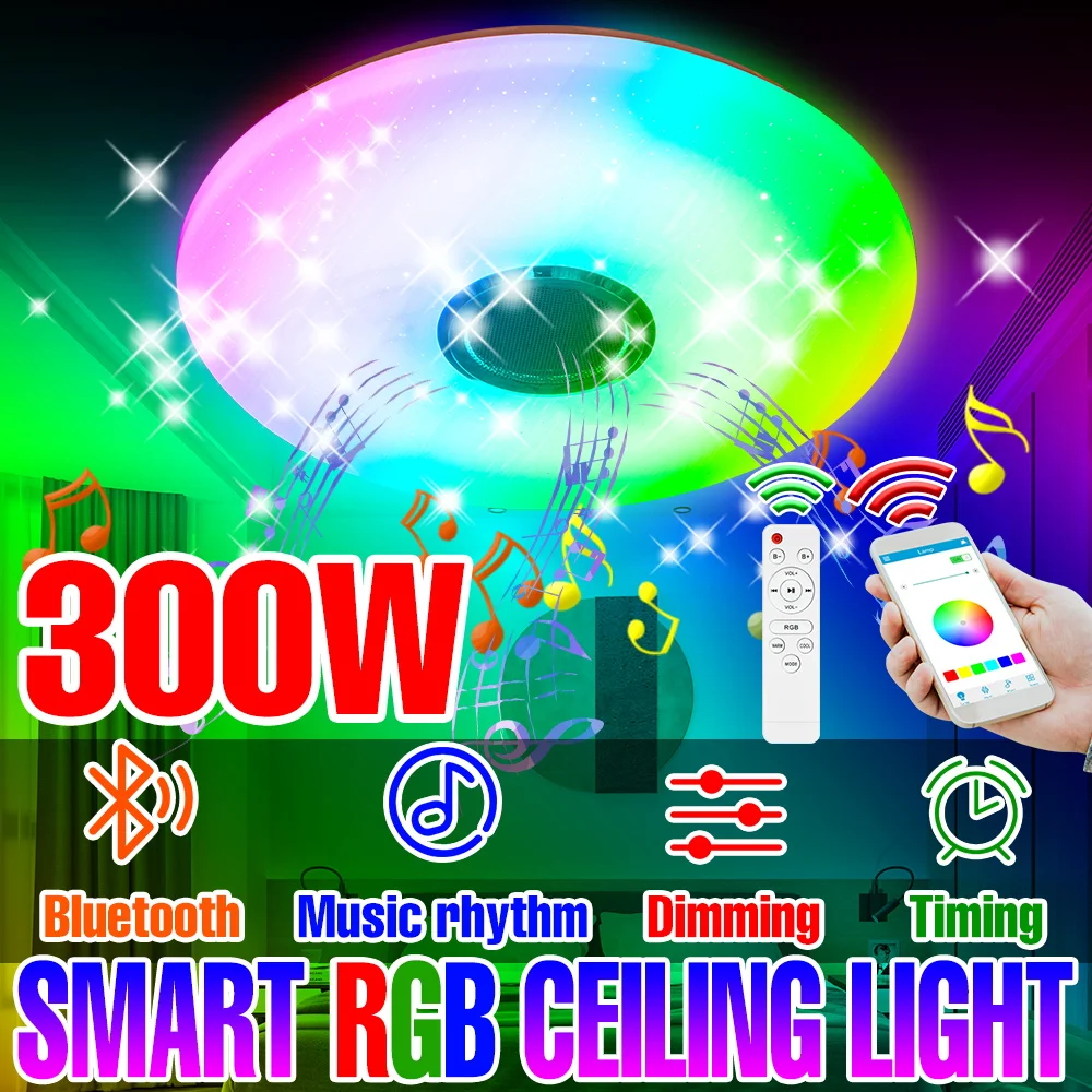 

LED Smart Bluetooth Ceiling Light 200W 300W Bedroom Lamp Dimmable RGB Living Room Indoor Decorative Chandeliers Bulb 100-240V