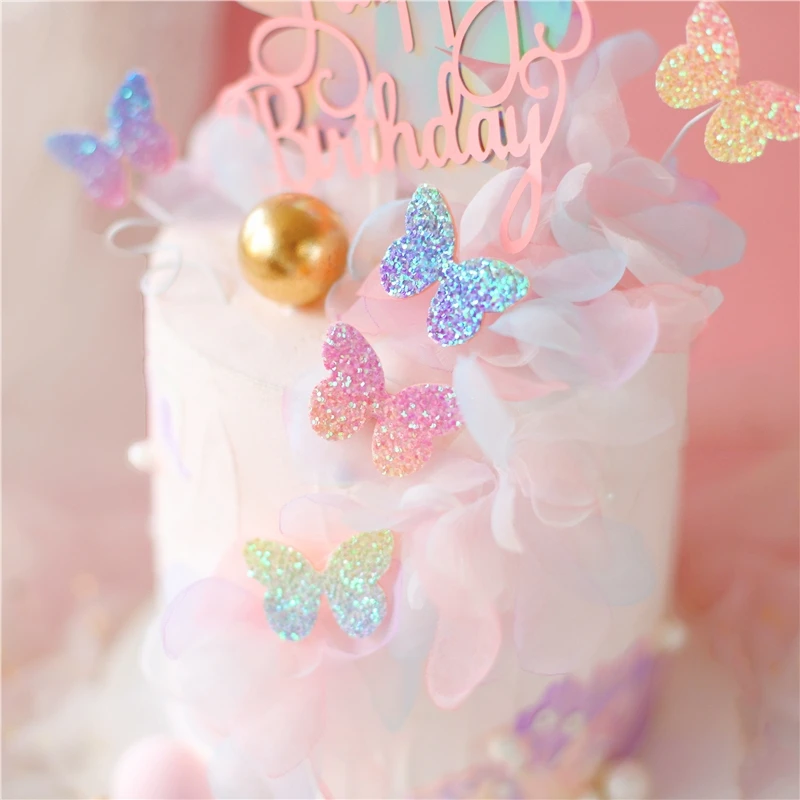 Rainbow Butterfly Cake Toppers – Happy Birthday & Baby Shower Party Decorations