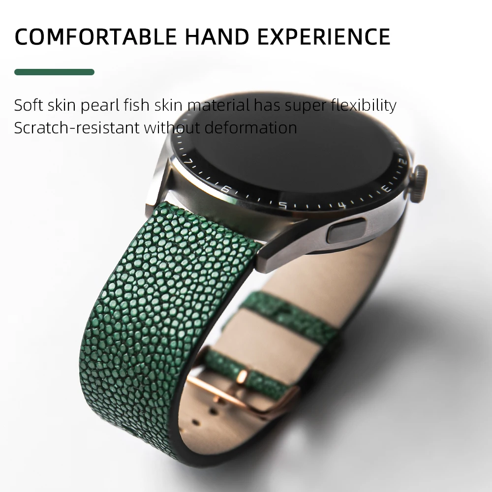 Luxurious Handmade Pearl Fish Leather Watchband - High-End Vintage Bracelet in Black, Blue, and Green Genuine Leather