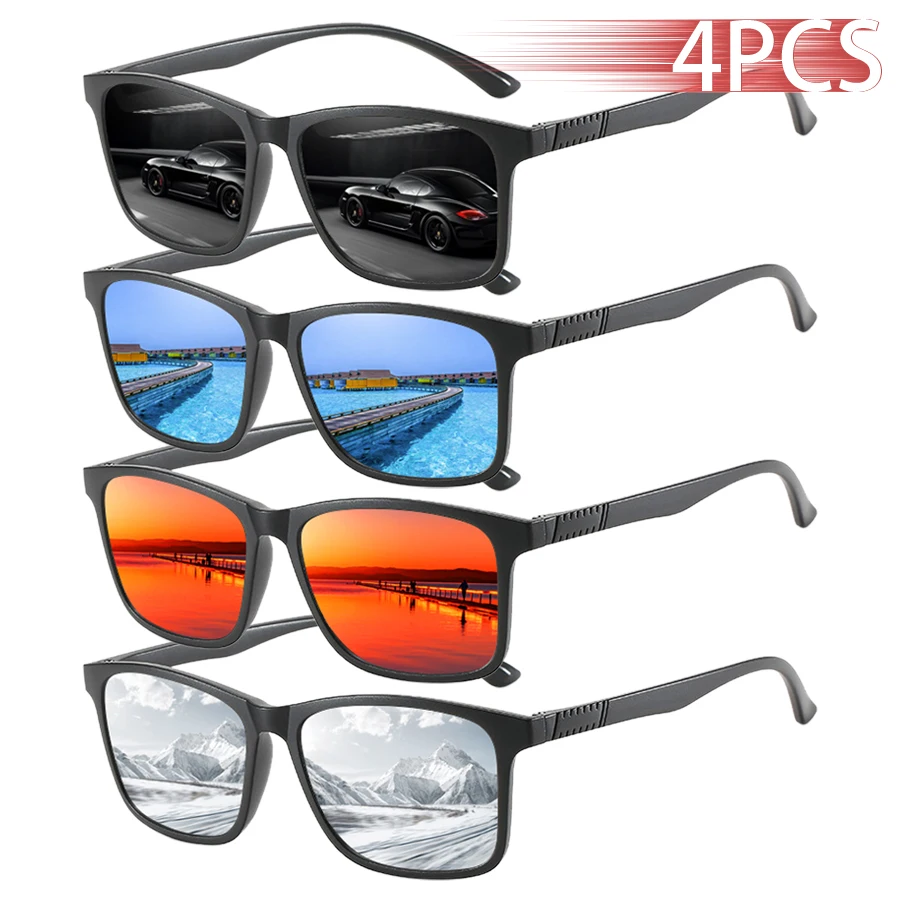 4er-Set Modische Vintage Karierte Quadratische Sonnenbrillen für Herren und Damen Angeln Fahren Luxus Marken Designer Sonnenbrillen Retro Eyewear