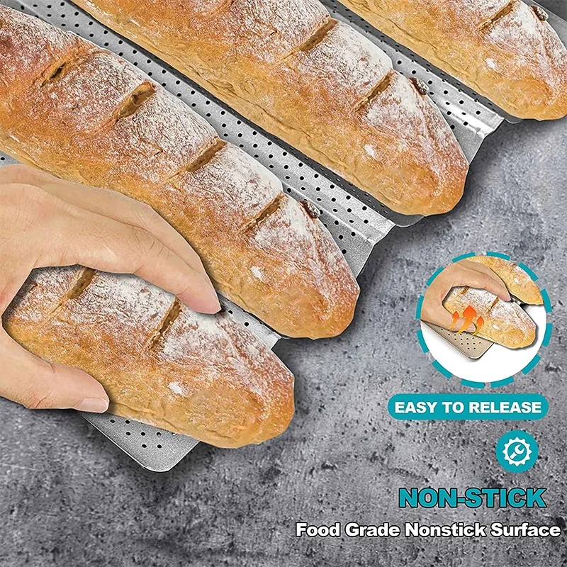 Nonstick Perforated French Bread Baking Pan Carbon Steel Baguette Pan Wave Loaves Loaf Bake Mold Kitchen Tray Tools baking pan baking pan tray bread mold bread baking pan