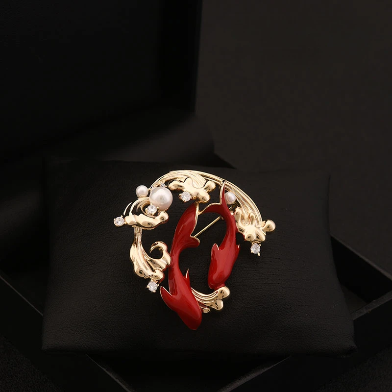 New Chinese National Fashion Fish Brooch Koi Pin Women's Coat Lucky Red Corsage Classical Style Jewelry Clothes Accessories 6095