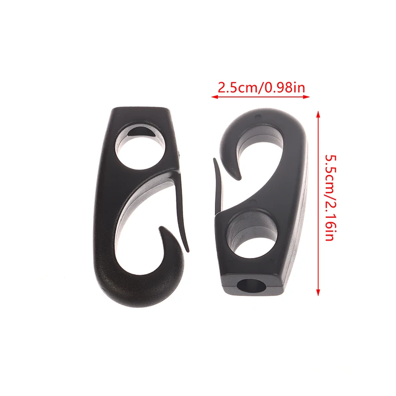 10Pcs Black Plastic Reusable Bungee Hook Boats Shock Cord Hook For Kayak Canoe Bungee Rope Rowing Boat Tie Cord