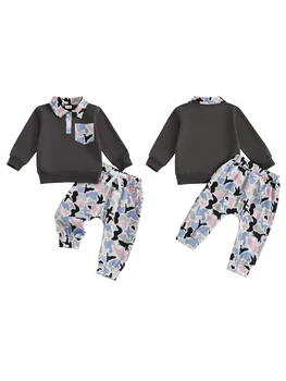 Stylish Infant Boys Outfit Set Featuring Trendy Lapel Top and Camo Pants for a Cool Fall Look - 2 Piece Ensemble 3