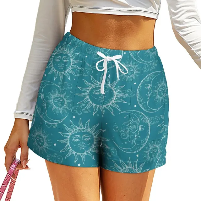 Retro Moon Print Shorts High Waist 