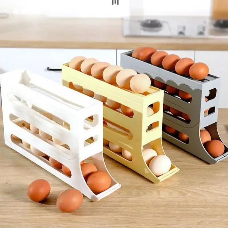 Refrigerator Eggs Storage Box Rolling Kitchen Container Eggs Rolling Rack Home Large Capacity Refrigerator Eggs Organizer Holder