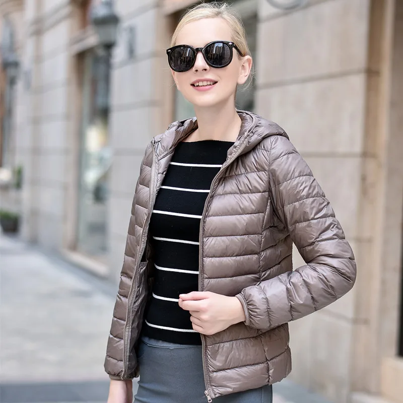 Winter Women Ultralight Thin Down Jacket White Duck Down Hooded