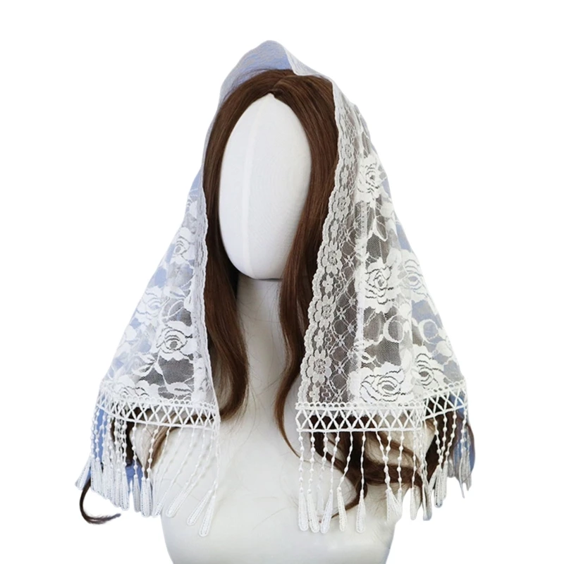 

Hijab Headcovering Scarf Headscarf Bandana Women Church Shawl Lace Headwrap Wedding Mantilla Floral Shawl Scarf Tudung