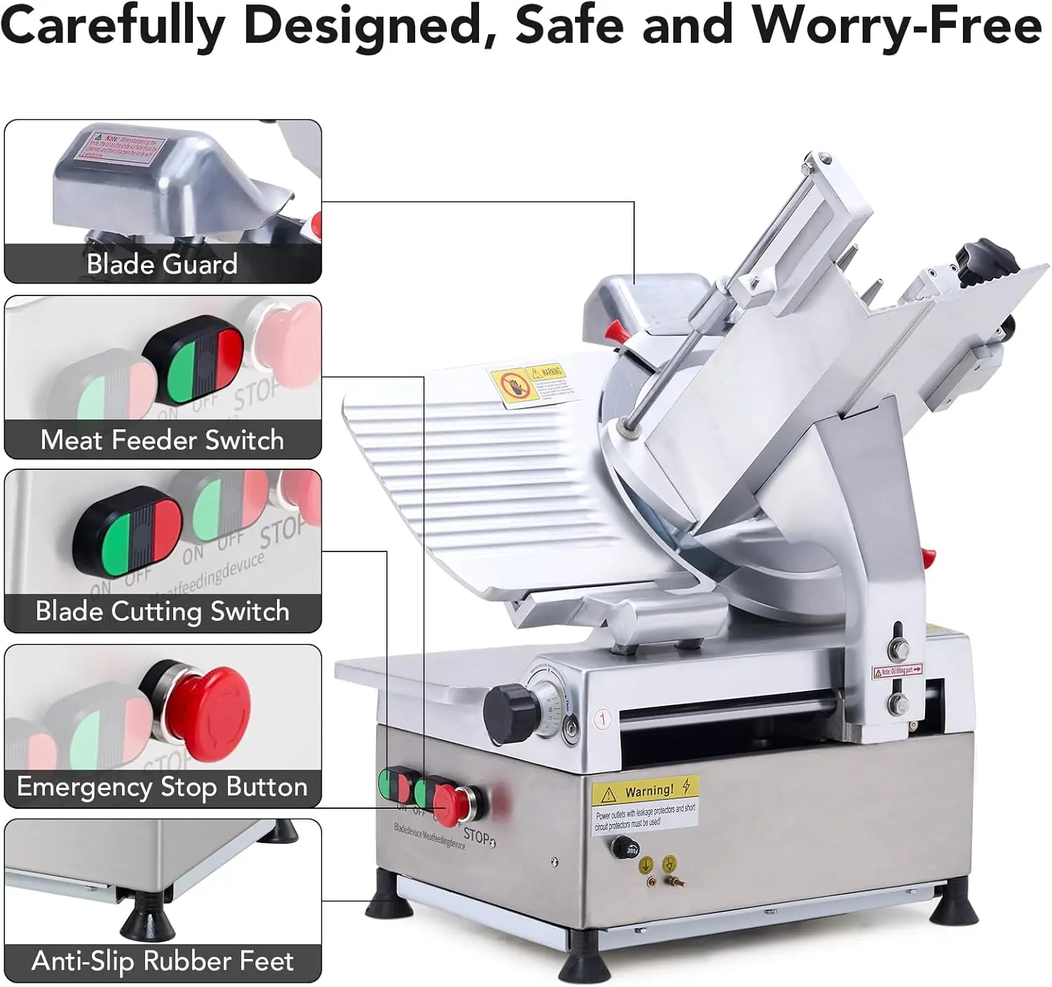 Automatic Meat Slicer, 550W Meat Slicer Commercial With 12"" Carbon Steel Blade, 0～14 Mm Adjustable Thickness Suitable For 4