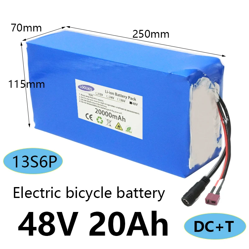 48V 20Ah ebike battery with 30A BMS 1000W + Charger 54.6V 13S6P Lithium Battery Pack For Electric bike Electric Scooter Citycoco